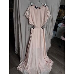 Bebe Blush Pink Lace Sleeve Cutout Maxi Dress Size 00 Formal Gown Wedding Guest